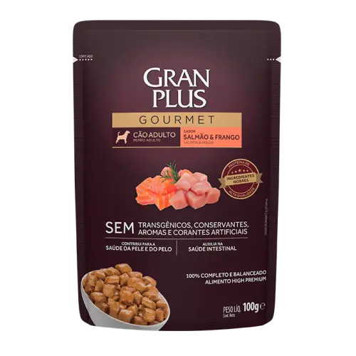 Gran plus gourmet sache perro adulto salmon y pollo 100 gr