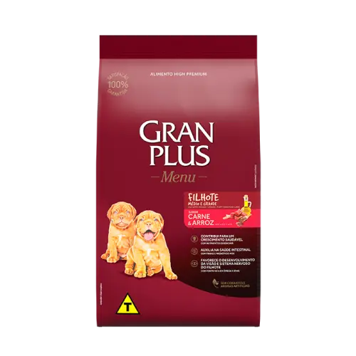 Gran plus menu perro filhote mediano y grande carne y arroz