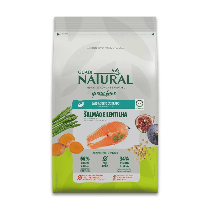 Guabi natural grain free gato adulto castrado salmon y lenteja