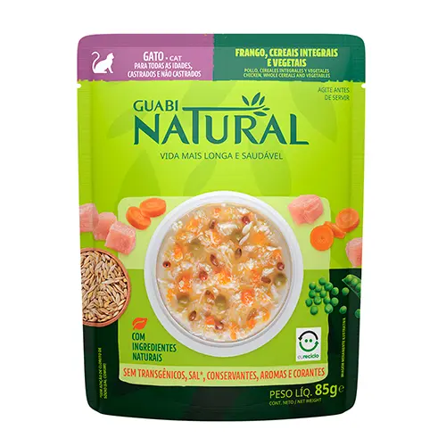Guabi natural gato pollo, cereales integrales y vegetales 85 gr