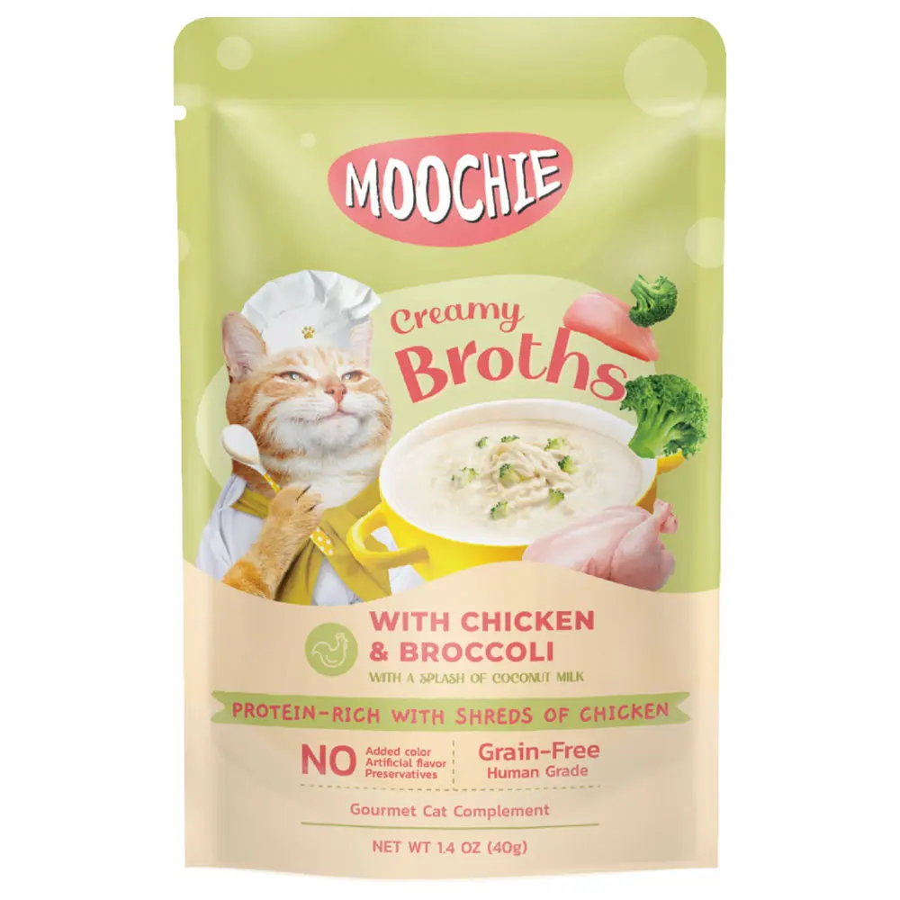 Moochie gato creamy broths con pollo y brocoli 40 gr