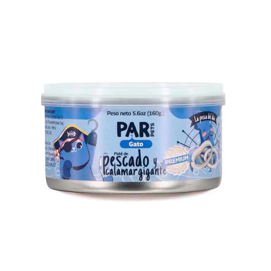 Par pets gato pate de pescado y calamar gigante 160 gr