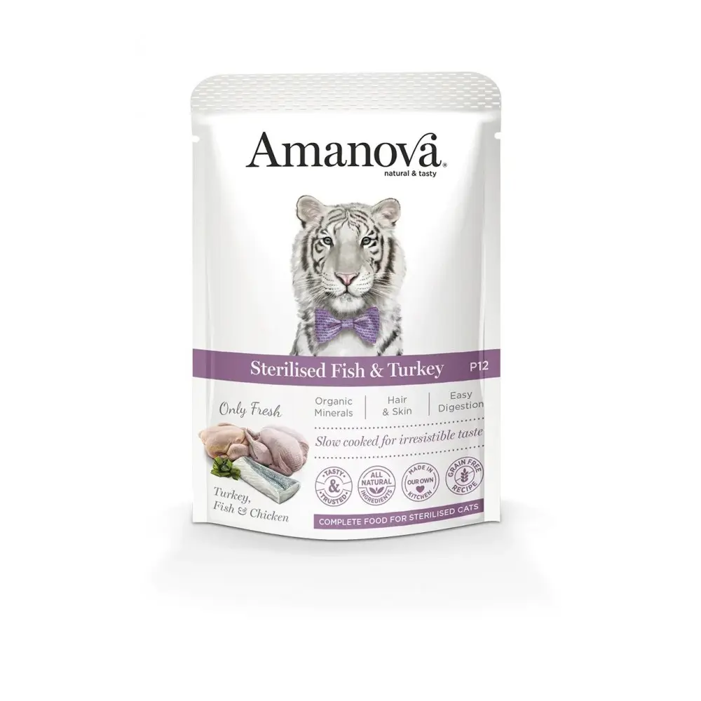 Amanova gato adulto esterilizado pescado y pavo 85 gr