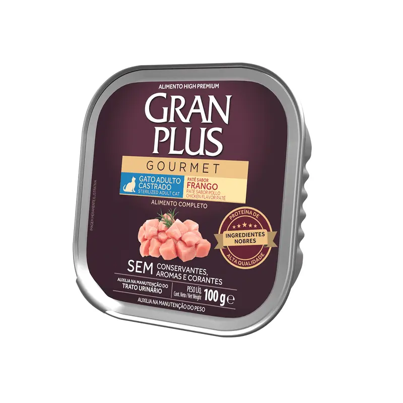 Gran plus gourmet pate gato adulto castrado pollo 100 gr