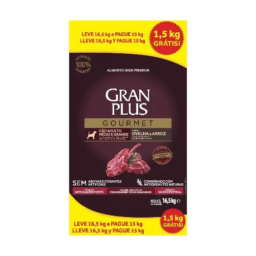 Gran plus gourmet perro adulto mediano y grande cordero y arroz