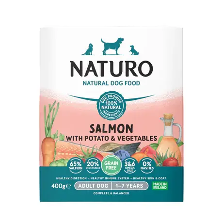 Naturo Salmon con Papa y Vegetales - Libre de Granos para perros adulto 400 gr
