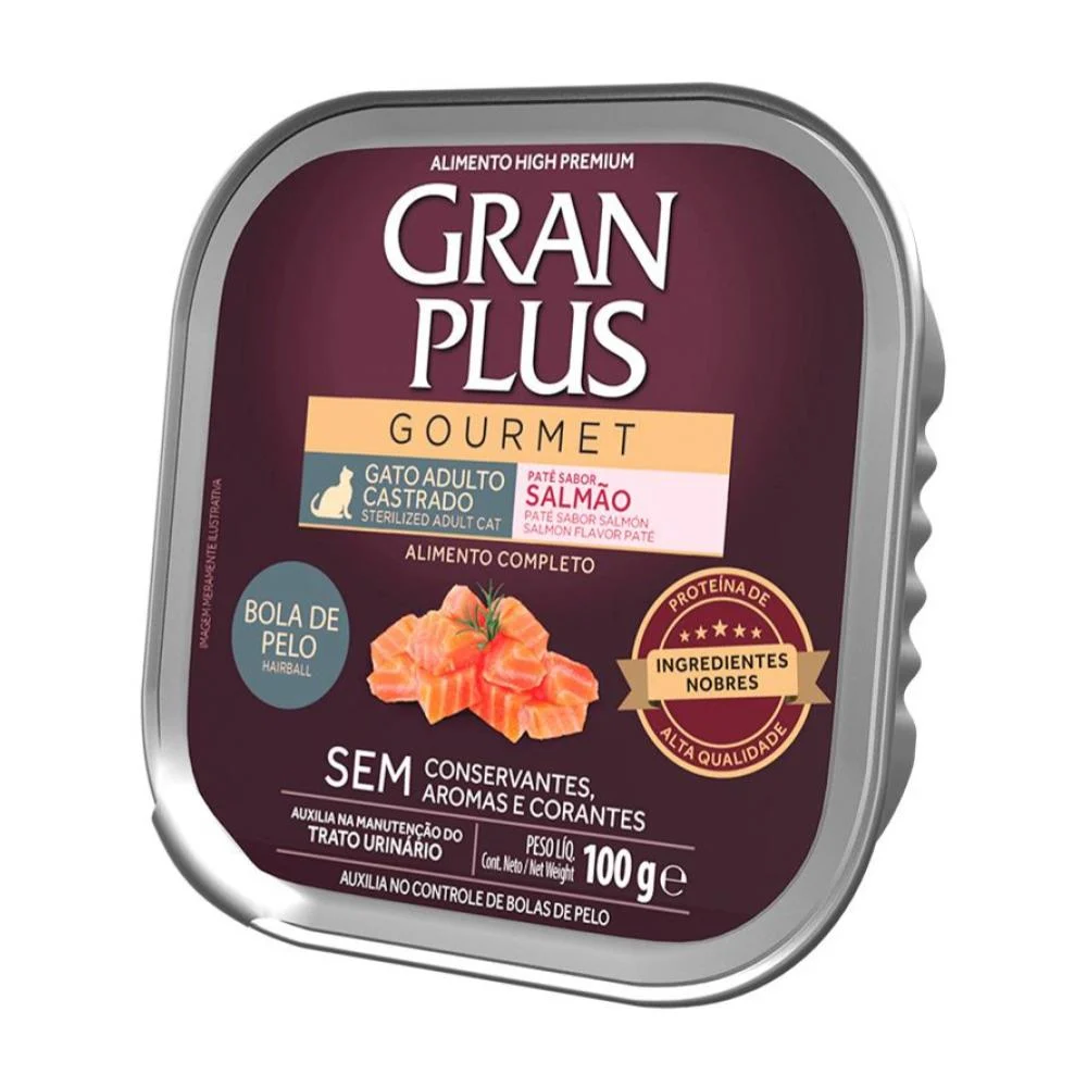 Gran plus gourmet pate gato adulto castrado bola de pelo salmon 100 gr