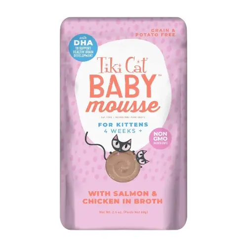 Tiki Cat baby mousse with salmon & chicken in both 68 gr