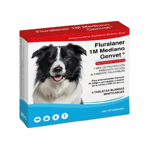 Fluralaner 1M mediano Genvet 10 a 20 kg