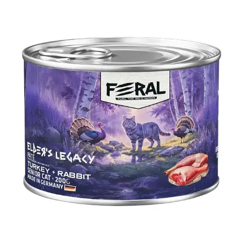 Feral gato senior Elder's Legacy pate Pavo con Conejo