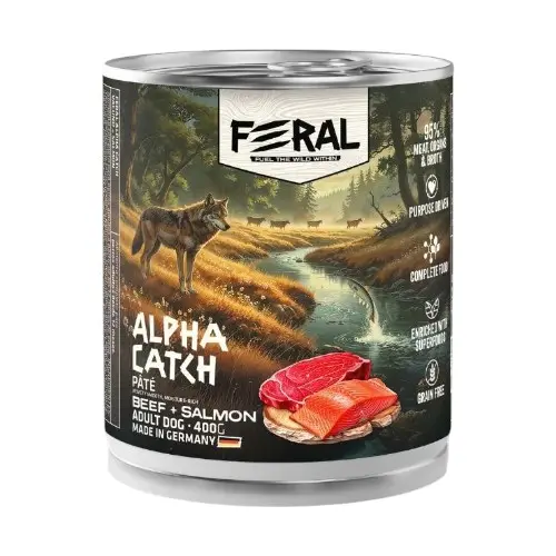 Feral perro adulto Alpha Catch pate Carne con Salmon