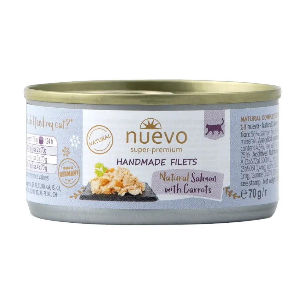 Nuevo gato adulto handmade natural filete de salmon con zanahoria 70 gr