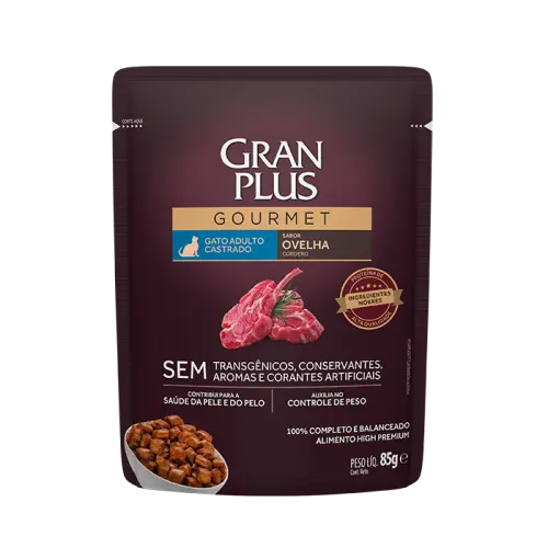 Gran plus gourmet sache gato adulto castrado oveja 85 gr