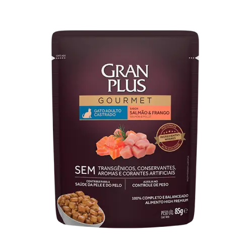 Gran plus gourmet sache gato adulto castrado salmon y pollo 85 gr