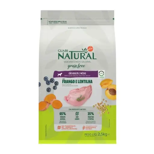 Guabi natural grain free perro adulto porte medio sabor pollo y lenteja