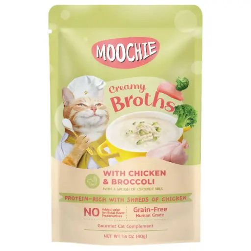 Moochie gato creamy broths con pollo y brocoli 40 gr