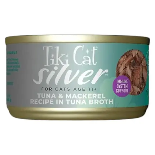 Tiki Cat silver senior tuna & mackerel recipe in tuna broth 68 gr